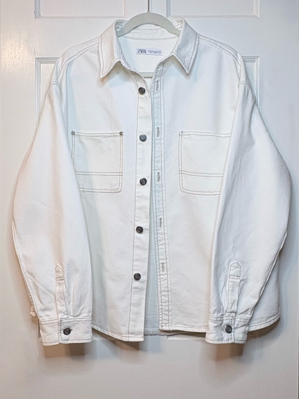 Zara White Casual Button-Down Overshirt